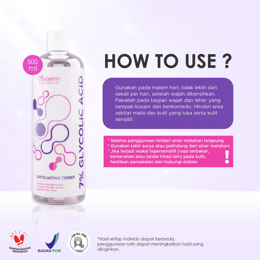 autumn 7% glycolic acid exfoliating toner 500ml/toner wajah autumn 7% glycolic acid exfoliating toner 500ml/toner wajah