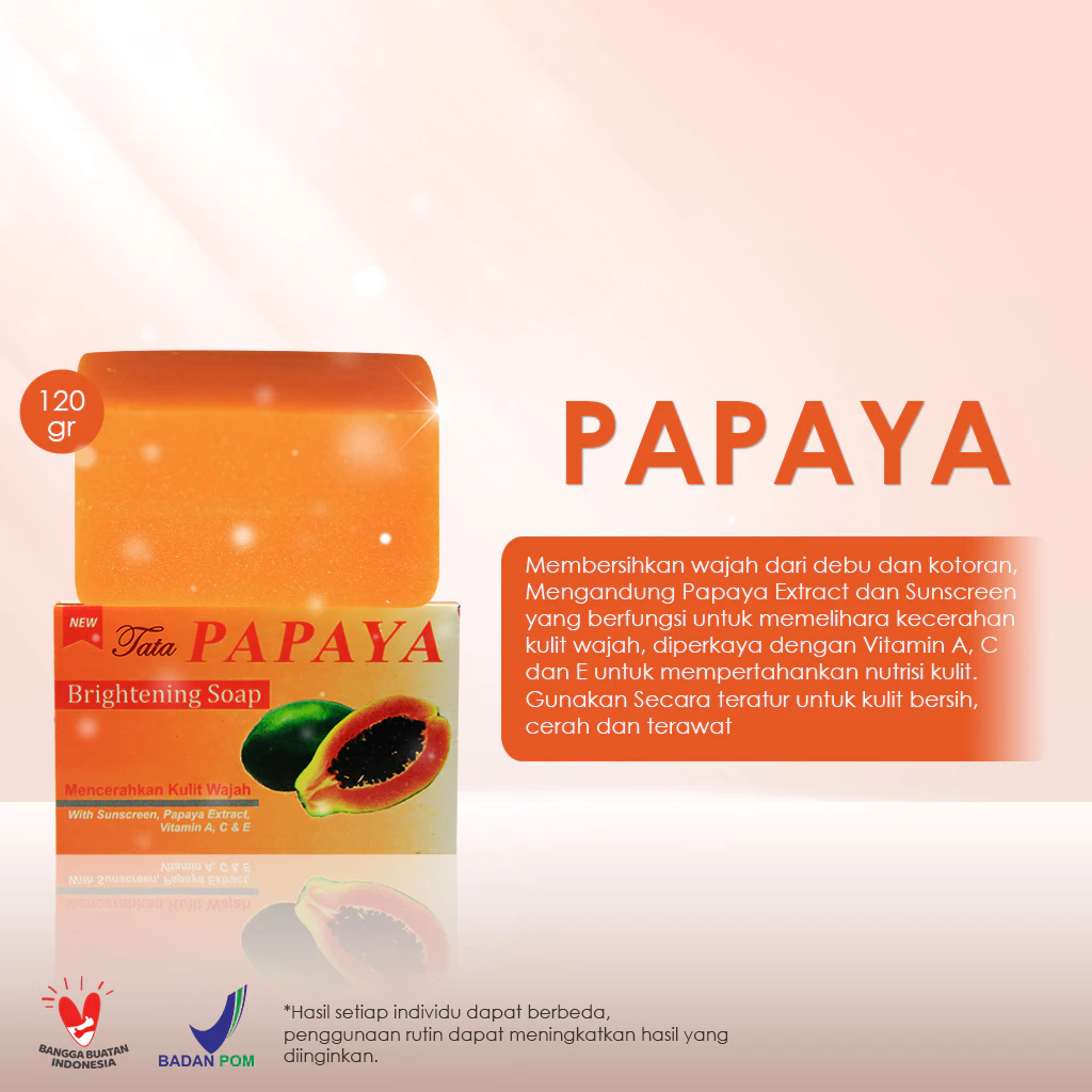 tata papaya soap/sabun batang pembersih wajah 120g tata papaya soap/sabun batang pembersih wajah 120g
