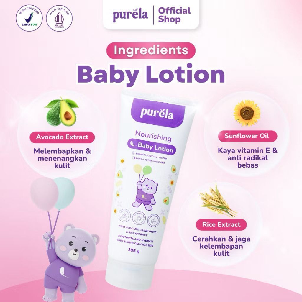 purela nourishing baby lotion 185ml/losion bayi dan anak purela nourishing baby lotion 185ml/losion bayi dan anak