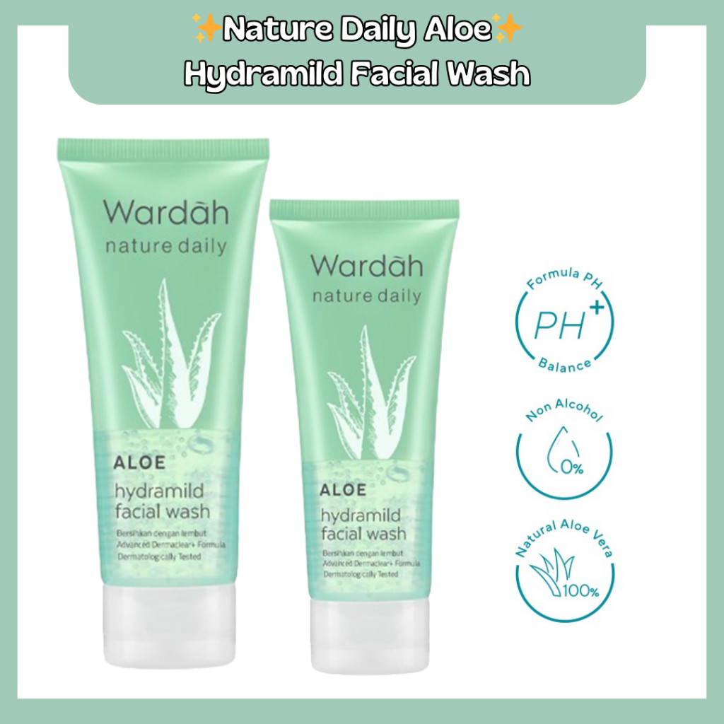 wardah nature daily aloe hydramild facial wash 60ml & 100ml | gel pembersih wajah wardah nature daily aloe hydramild facial wash 60ml & 100ml | gel pembersih wajah
