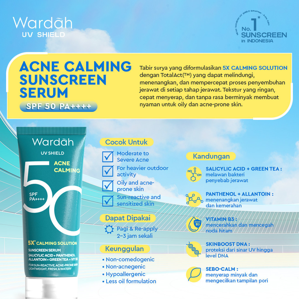 wardah uv shield acne calming sunscreen serum spf 50 pa++++ 40ml wardah uv shield acne calming sunscreen serum spf 50 pa++++ 40ml