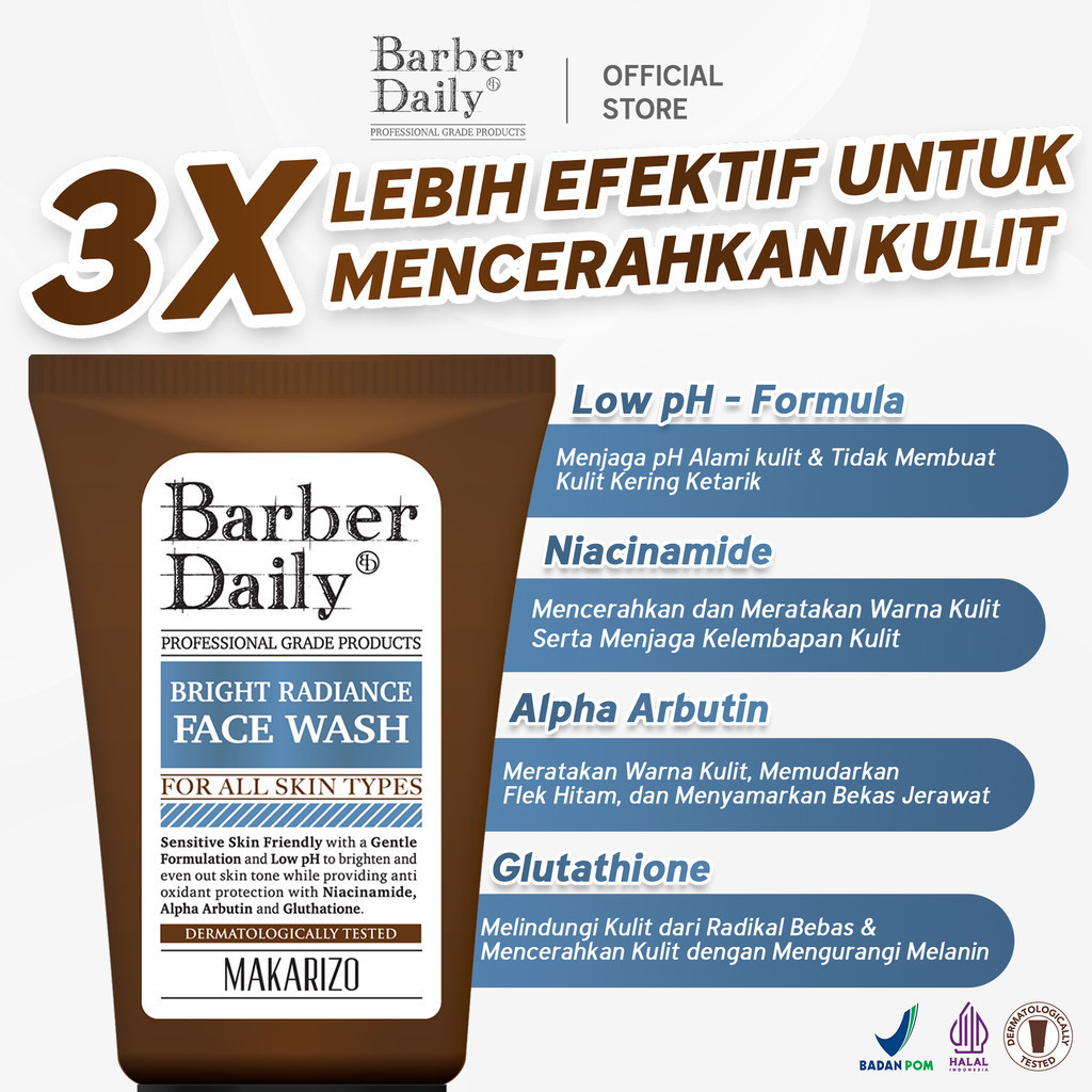 barber daily bright radiance face wash 100ml/pembersih wajah barber daily bright radiance face wash 100ml/pembersih wajah